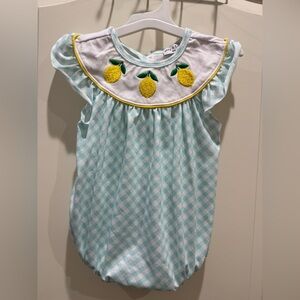 Lemon Embroidered Blue Checkered Kids Bodysuit
